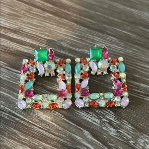 Colorful Gemstone Square Earrings
